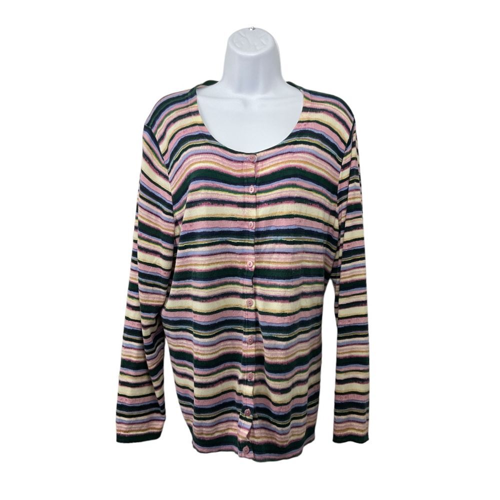 Talbots Multi Colored Striped Button Down Long Sleeve Cardigan Sz 2x